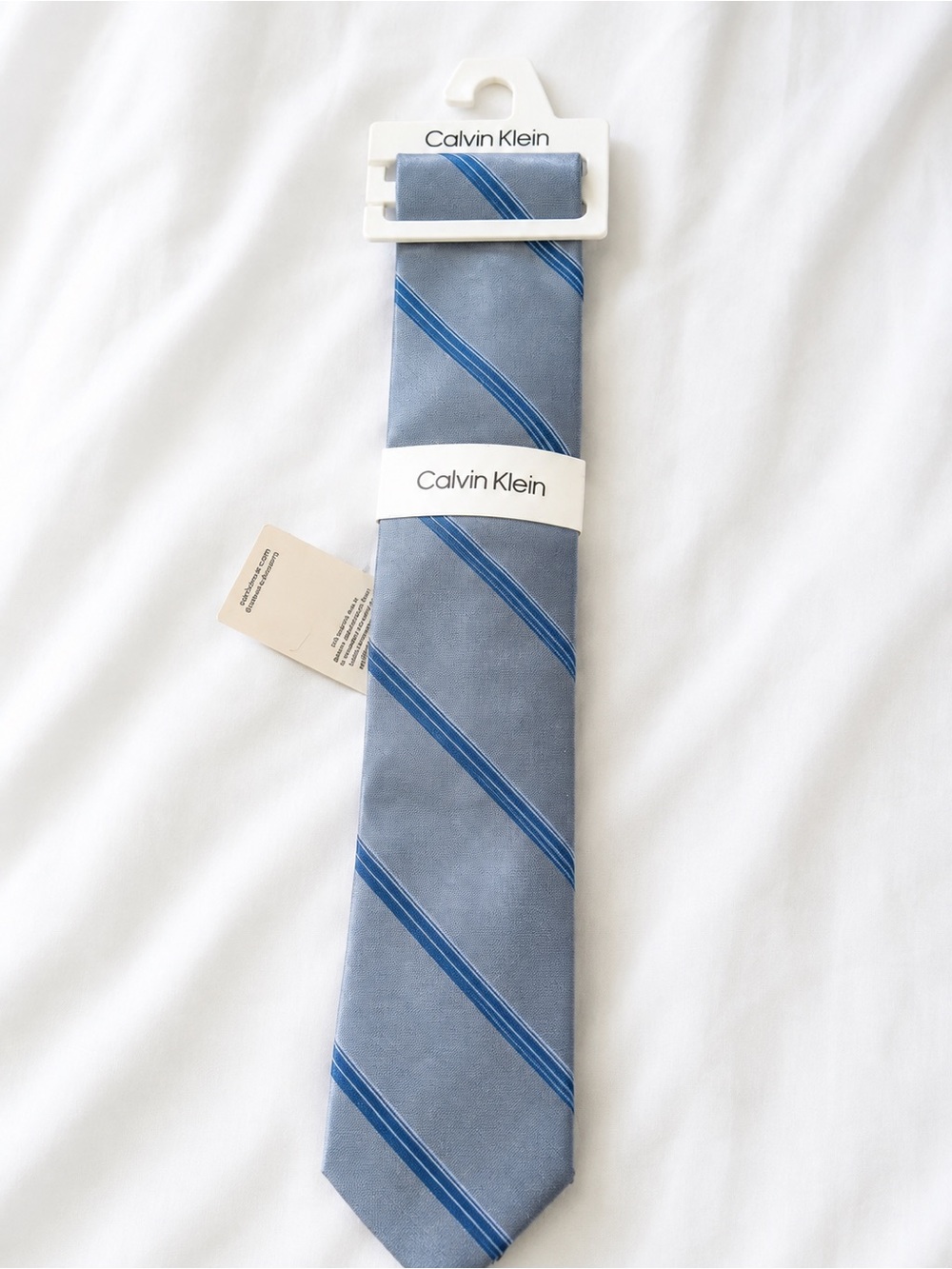 Calvin Klein Gray and Blue Striped Silk Tie